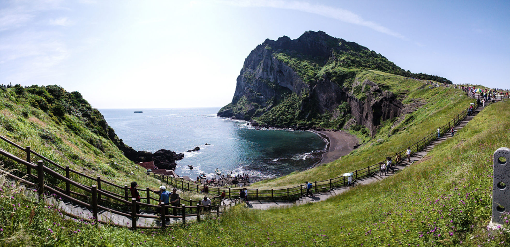 Jeju Eastern Course Seongsan Ilchulbong peak and coastal ocean view