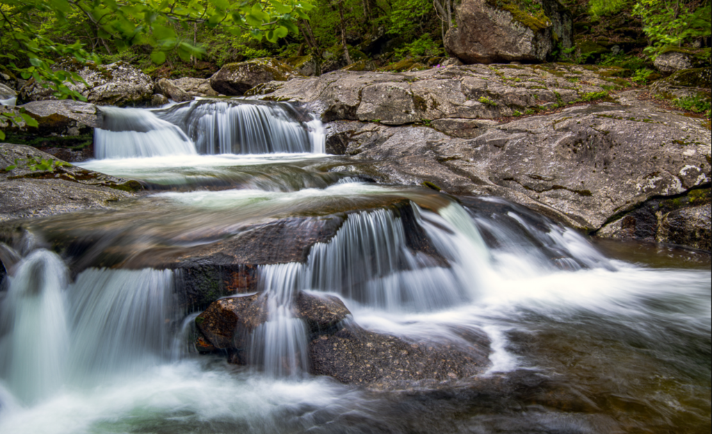 Baemsagol Valley hiking trail with clear stream in Jirisan National Park Korea